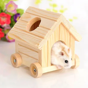 

Healthy Hamster Squirrel Natural Log Wooden Touring Car House Villa Cabin Small Pet Wood Cage Bed Play Climbing Toy 10*10*11cm