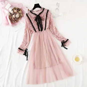2019 Spring and autumn Women's clothing vintage lace sling two-piece dress Ruffled collar Hollow Long sleeve Party dresses RQ161
2019 Spring and autumn Women's clothing vintage lace sling two-piece dress Ruffled collar Hollow Long sleeve Party dresses RQ161