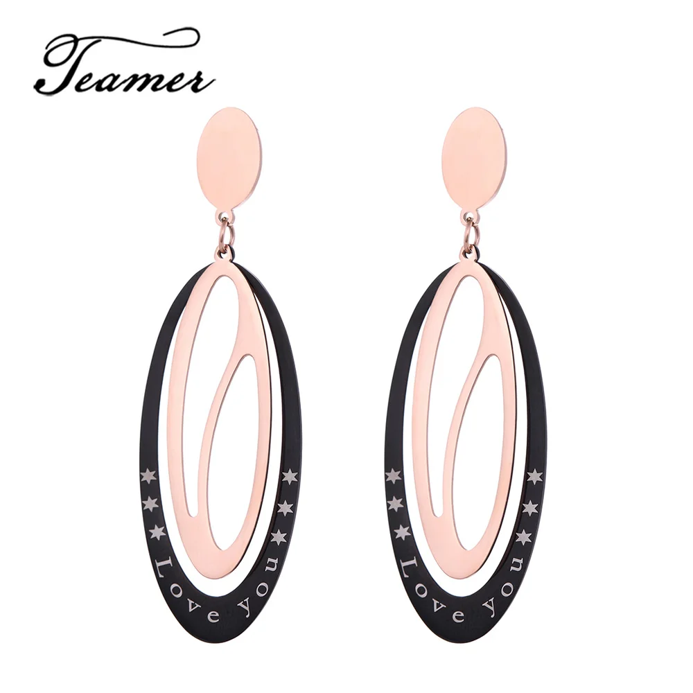 Teamer Hollow Oval Stainless Steel Earrings Black Gold Color Bohemian Jewelry Geometry Love You Letter Earrings for Women Gifts
Teamer Hollow Oval Stainless Steel Earrings Black Gold Color Bohemian Jewelry Geometry Love You Letter Earrings for Women Gifts