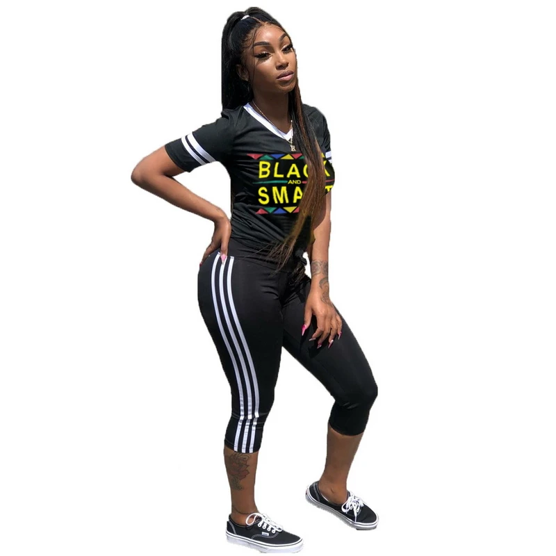 Short Sleeve Tee Calf Length Pants Two Piece Set Letter Offset Print Outfits Casual Sweat Suit Activewear Striped Side Bodysuit
Short Sleeve Tee Calf Length Pants Two Piece Set Letter Offset Print Outfits Casual Sweat Suit Activewear Striped Side Bodysuit