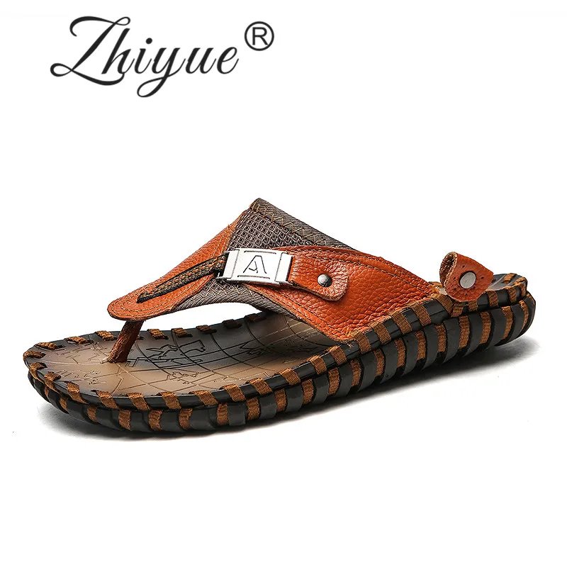 ZHI YUE Plus Size 48 Summer Mens Flip Flops Leather Slippers Beach Casual Sandals Outdoor Mans footwear Black Brown High Quality
ZHI YUE Plus Size 48 Summer Mens Flip Flops Leather Slippers Beach Casual Sandals Outdoor Mans footwear Black Brown High Quality