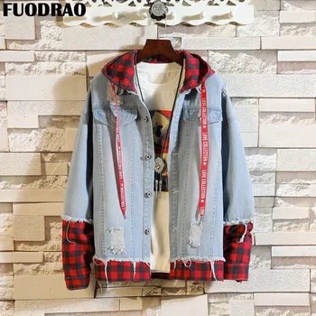 FUODRAO Hole Denim Jacket Men Japan Style Streetwear Hip Hop Hooded Jacket Men Patchwork Windbreaker Coat Harajuku Clothes J119
FUODRAO Hole Denim Jacket Men Japan Style Streetwear Hip Hop Hooded Jacket Men Patchwork Windbreaker Coat Harajuku Clothes J119