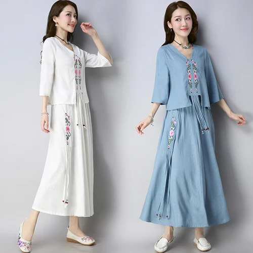 2018 Autumn Ethnic Style Cotton And Linen Two-piece Dress Vintage V-neck Ankle-length Chinese Style Dresses Womens
2018 Autumn Ethnic Style Cotton And Linen Two-piece Dress Vintage V-neck Ankle-length Chinese Style Dresses Womens