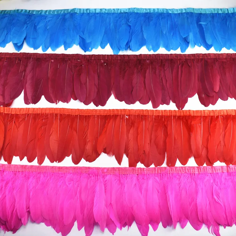 

Natural Dyed Goose Feathers Trims Real Geese Feather Fringes Ribbons 15-20CM 6-8" Dress Belt Decorative Clothing Pheasant Plumas