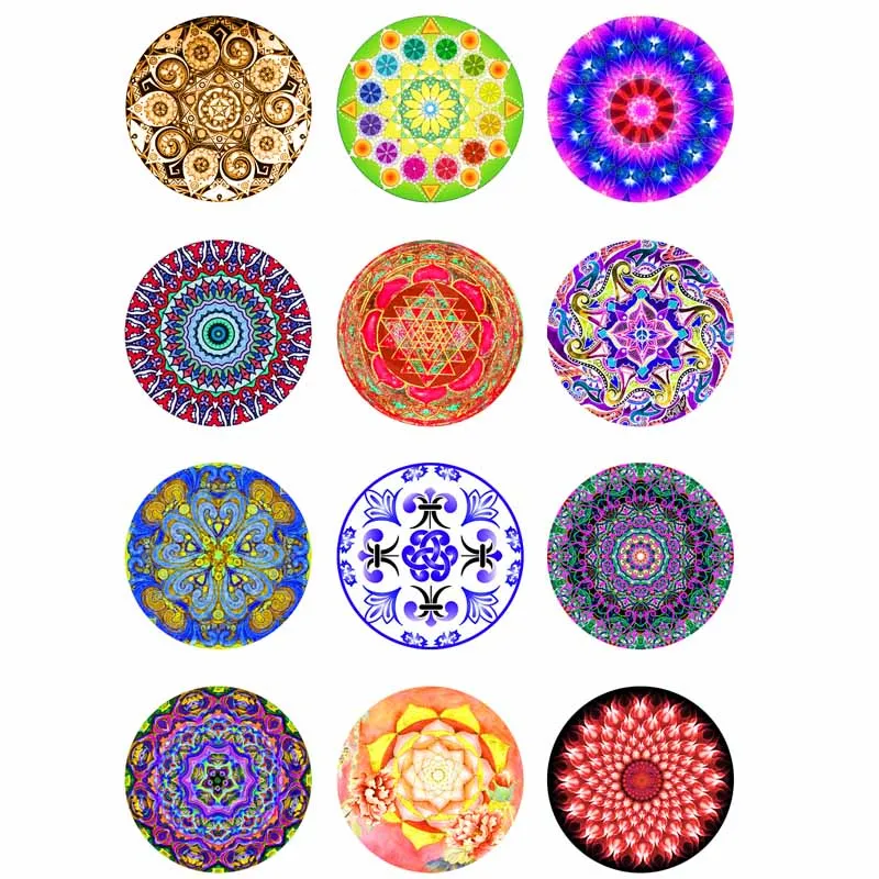 

10mm 14mm 16mm 12mm 20mm 25mm 394 12pcs/lot Mandara Mix Round Glass Cabochons Jewelry Findings 18mm Snap Button Charm Bracelet