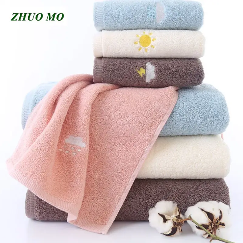 

ZHUO MO-Luxury Monochromatic Embroidered Bath Towel Set for Adults, Face Towels, Bathroom, Pink, Blue, 1Pc