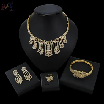 YULAILI Gold Color Alloy Jewelry Set with Rhinestone Nigerian Wedding Party Ladies Costume Accessories
YULAILI Gold Color Alloy Jewelry Set with Rhinestone Nigerian Wedding Party Ladies Costume Accessories