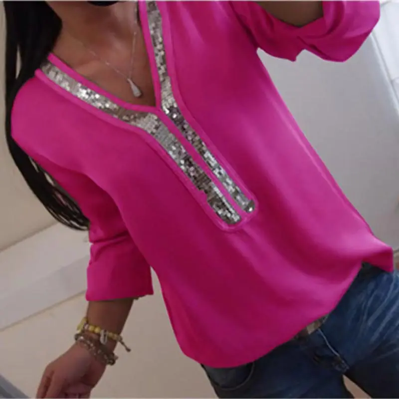 Women t-shirt 2019 new arrival fashion sequined t-shirt women solid color stitching casual v-neck summer ladies tops
Women t-shirt 2019 new arrival fashion sequined t-shirt women solid color stitching casual v-neck summer ladies tops