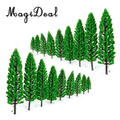 MagiDeal 10Pcs 1/50 Scale Green Train Set Scenery Landscape Plastic Model Tree for House Party Festival Xmas Garden Decor Layout