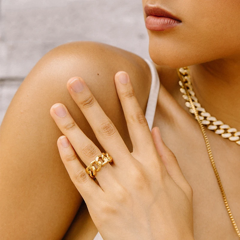 Flat Polish Gold Color Hip-hop Street Cuban Ring Brand Exclusive Designer For Women
Flat Polish Gold Color Hip-hop Street Cuban Ring Brand Exclusive Designer For Women