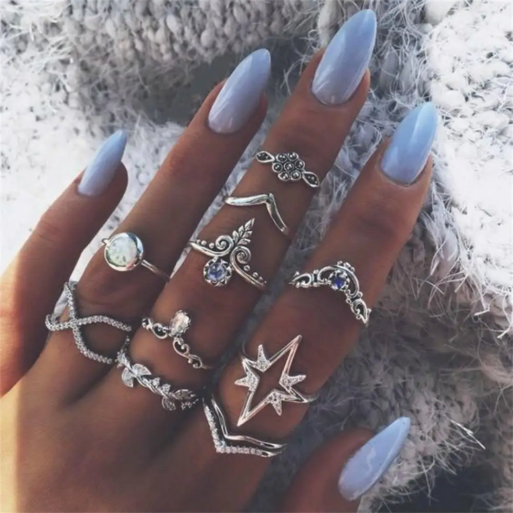 Retro Crown Three V Flower Leaf Anise Star Drop Cross Crystal Joint Silver Rings Female Dance Party Wear Jewelry Women Ring Set
Retro Crown Three V Flower Leaf Anise Star Drop Cross Crystal Joint Silver Rings Female Dance Party Wear Jewelry Women Ring Set