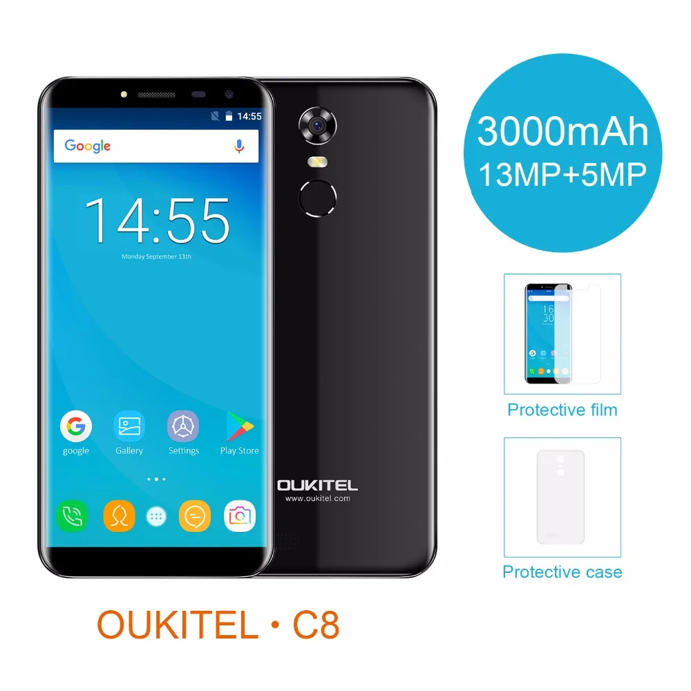 

Oukitel C8 5.5" 18:9 Infinity Display Android 7.0 MTK6580A Quad Core Smartphone 2G RAM 16G ROM 3000mAh Fingerprint Mobile Phone