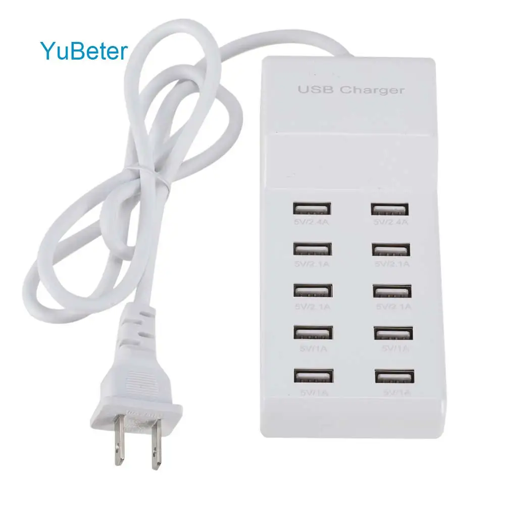 

YuBeter Fast Charge Power Strip 10 Port USB Charger Device Home Office Wall AC100~240V to DC 5V Adapter for Smartphone Tablets