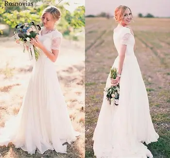 Country Garden Wedding Dresses 2019 V Neck Short Sleeves Sweep Train Modern Simple Chiffon Bridal Gown Vestido de novia Custom
Country Garden Wedding Dresses 2019 V Neck Short Sleeves Sweep Train Modern Simple Chiffon Bridal Gown Vestido de novia Custom