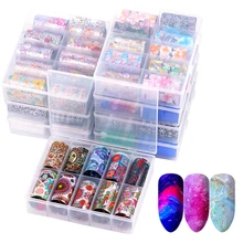 10 Pcs Holographic Folha Prego Conjunto Leopardo Transparente AB Cor Nail Art Decoração 4*120cm Manicure DIY Holo transferência de Adesivos(China)