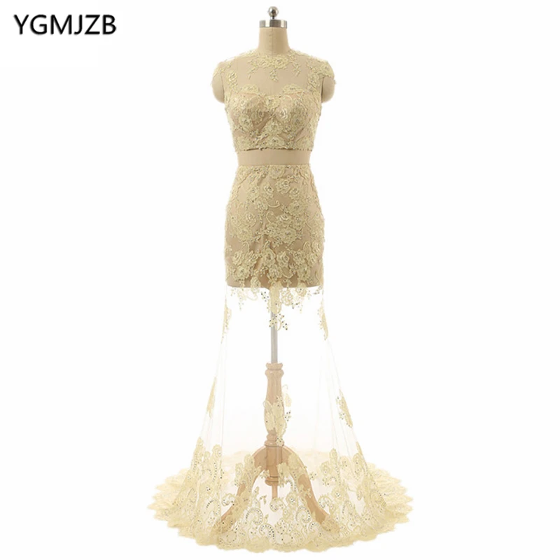 Open Back Champagne Evening Dresses Long 2018 Mermaid O-Neck Cap Sleeve Two Piece Prom Dress Lace Evening Gown Robe De Soiree
Open Back Champagne Evening Dresses Long 2018 Mermaid O-Neck Cap Sleeve Two Piece Prom Dress Lace Evening Gown Robe De Soiree
