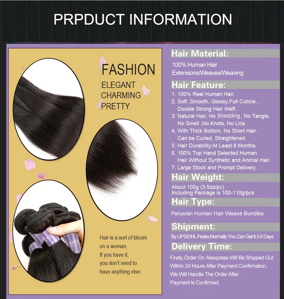 Peruvian Straight Hair Bundles Non-Remy Human Hair Weave Bundles Machine Double Weft Alimice Hair Extension Natural Color (1)