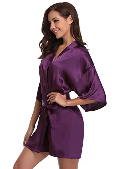 Women Silk Satin Short Night Robe Solid Kimono Robe Fashion Bath Robe Sexy Bathrobe Peignoir Femme Wedding Bride Bridesmaid Robe 123 HTB1JSa2iFooBKNjSZPhq6A2CXXao
