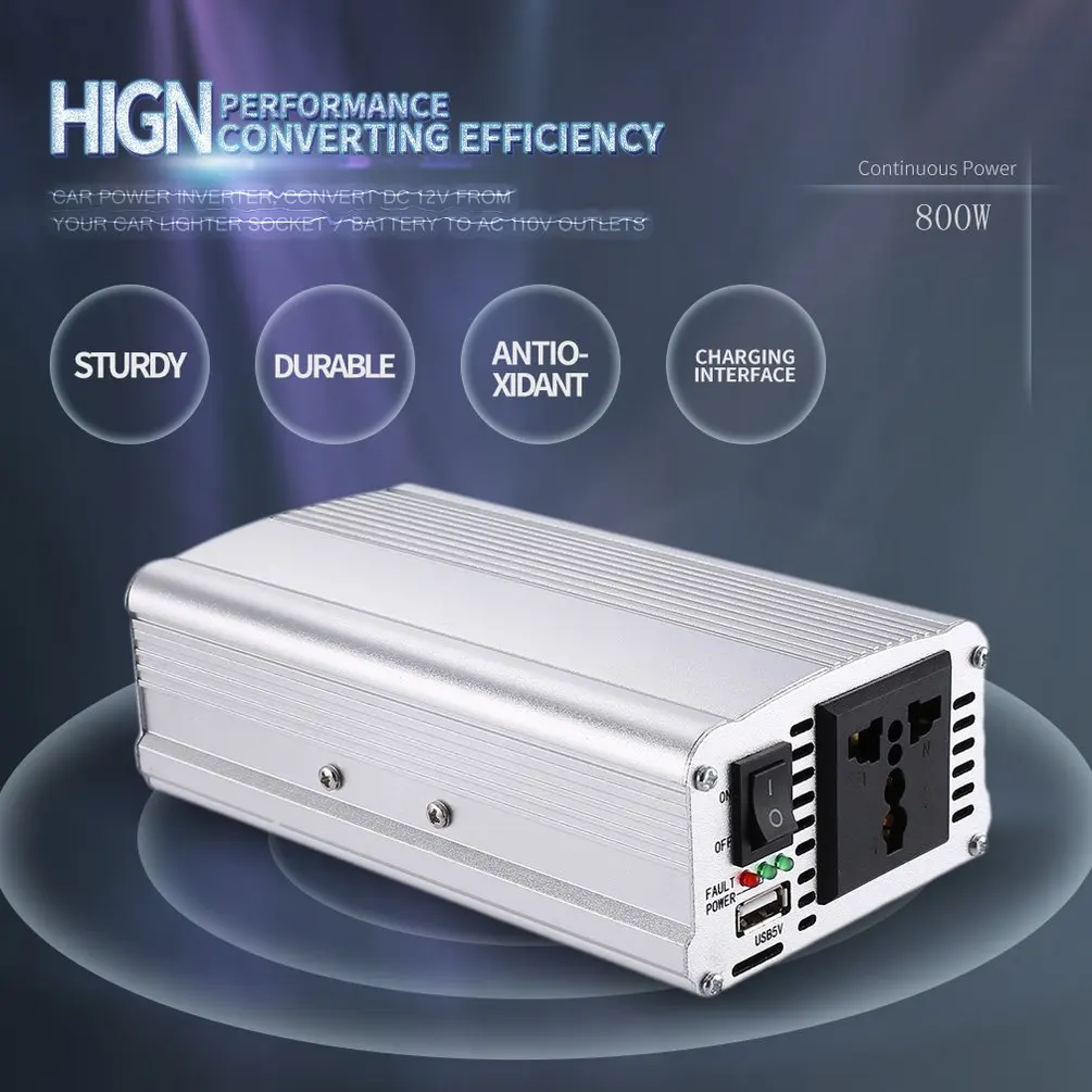 SAA800W High Power Modified Sine Wave Car Auto Power Inverter Car Vehicle Voltage Inverter DC12V To AC110V Silvery
SAA800W High Power Modified Sine Wave Car Auto Power Inverter Car Vehicle Voltage Inverter DC12V To AC110V Silvery