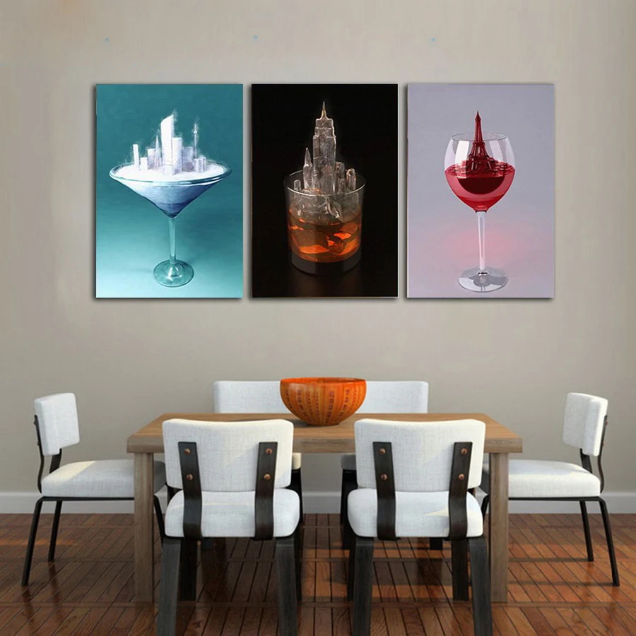 

Nordic Creative Wine Glass Restaurant Kitchen Wall Art Picture Unframed Modular Canvas Painting Modern Home Decoration Poster