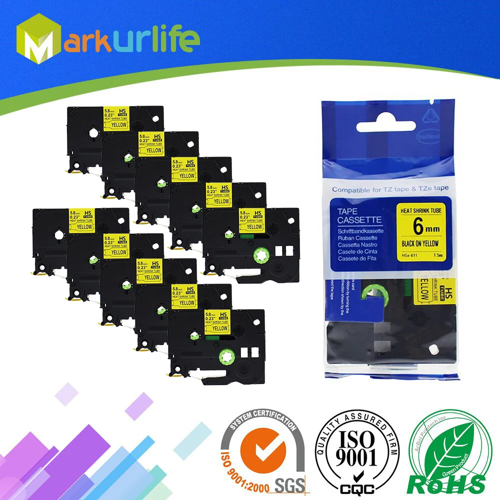 Markurlife 10 PCS Compatible 5.8mm*1.5m Hse611 Hse-611 Hse 611 black on yellow heat shrink tube label tape for electrical cable 
Markurlife 10 PCS Compatible 5.8mm*1.5m Hse611 Hse-611 Hse 611 black on yellow heat shrink tube label tape for electrical cable