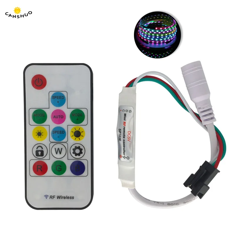 DC 5V SP103E Digital 14Key RGB Wireless Remote Mini RF LED Controller WS2812 300 Kinds Change Color For WS 2812b LED Light Strip
DC 5V SP103E Digital 14Key RGB Wireless Remote Mini RF LED Controller WS2812 300 Kinds Change Color For WS 2812b LED Light Strip
