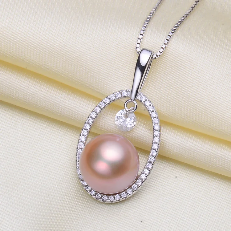

S925 Sterling Silver Oval With Shinning Glass Crystal Pearl Pendant Accessory Women DIY Pearl Pendant Jewelry Findings 3Pcs