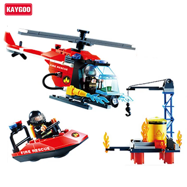 Kaygoo Fire Rescue Series Building Blocks Designer Fire Police Helicopters Toys Boys Assembled Bricks Toy 9211