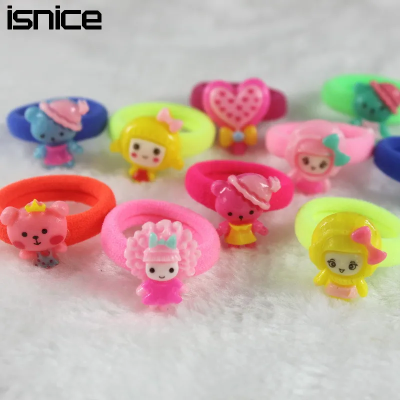 Isnice 14 шт. (7 пар) Мультяшные карамельные цвета эластичные резинки для волос