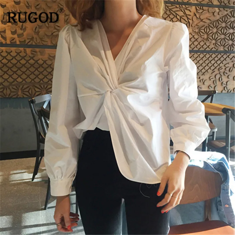 RUGOD Elegant v neck women blouses long sleeves solid middle pleated irregular elegant office ladies wearing vintage femme tops
RUGOD Elegant v neck women blouses long sleeves solid middle pleated irregular elegant office ladies wearing vintage femme tops
