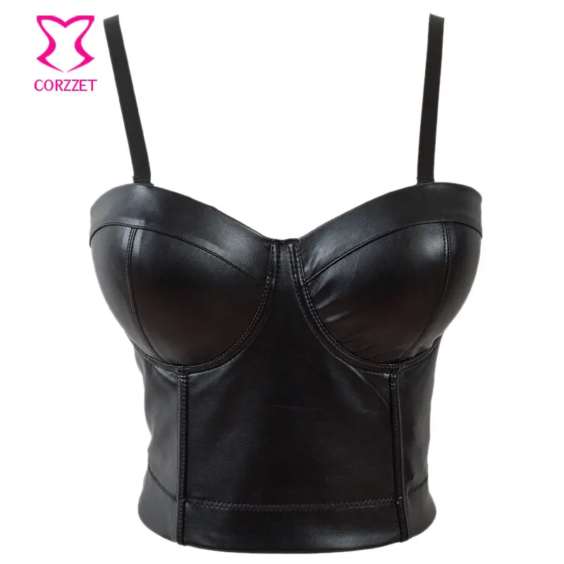 

6XL Black PU Leather Brassiere Push Up Bra Big Size Sexy Bralette Bustier Crop Tops Bras For Women Party Club Rave Brasier Mujer