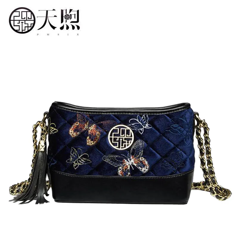 

Famous brand top quality dermis women bag Pmsix 2017 new velvet shoulder Ling packet Fashion break fashion Messenger bag