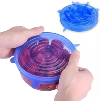 6 Pcs Silicone Stretch Lids Cover Universal Reusable Fresh Keeping Silicone Food Saver Pot Dish Bowl Kitchen Accessories