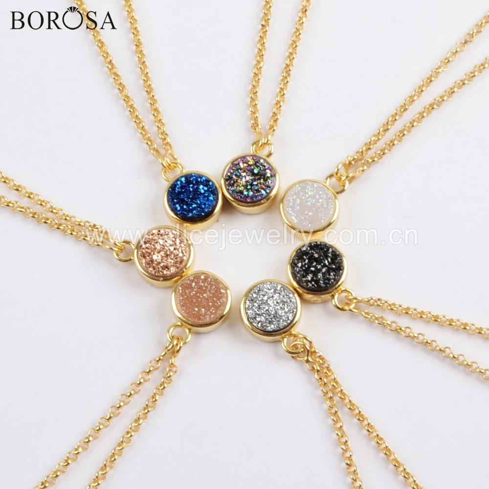 BOROSA 6pcs Mixed Colors Women Necklaces 9mm Gold Bezel Round Rainbow Titanium Druzy Agates Pendant Necklace ZG0369
BOROSA 6pcs Mixed Colors Women Necklaces 9mm Gold Bezel Round Rainbow Titanium Druzy Agates Pendant Necklace ZG0369