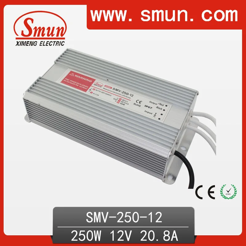 

SMUN 250W 12V 20A Outdoor Waterproof IP67 Switching Led Driver Led Power Supply With CE RoHS SMV-250-12