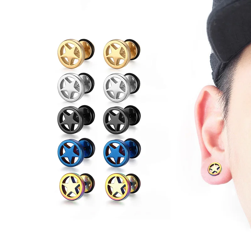 Men's Women Stud Earrings Punk Style Medical Titanium Round Five-pointed star Barbell Earrings Street pop Gothic Rock Earring
Men's Women Stud Earrings Punk Style Medical Titanium Round Five-pointed star Barbell Earrings Street pop Gothic Rock Earring