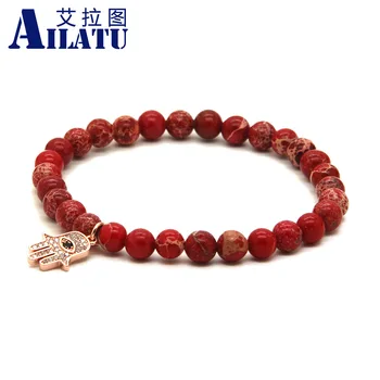 Ailatu Womens Jewelry 6mm Red Sea Sediment Imperial Stone Beads Micro Inlay Zircons Fatima Hand Hamsa Bracelet 
Ailatu Womens Jewelry 6mm Red Sea Sediment Imperial Stone Beads Micro Inlay Zircons Fatima Hand Hamsa Bracelet