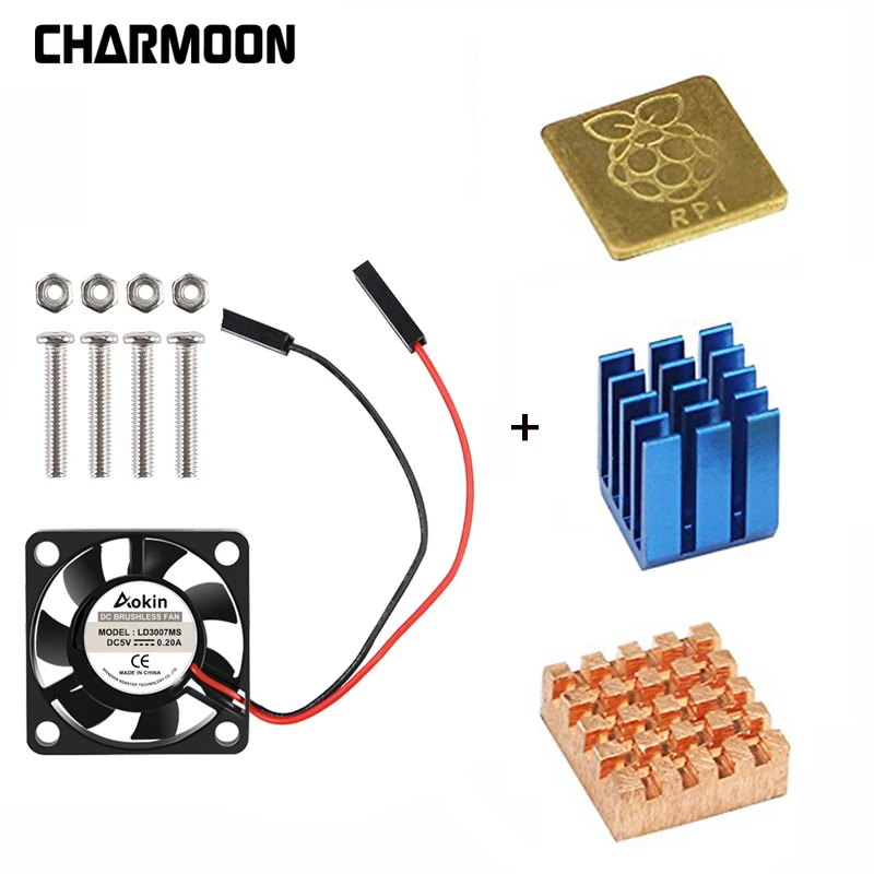 5V / 3.3V Cooling Fan with Screws + Heat Sink 1 Aluminum with 2 Copper for Raspberry Pi 3 / Pi 2 Model B RPI B+
5V / 3.3V Cooling Fan with Screws + Heat Sink 1 Aluminum with 2 Copper for Raspberry Pi 3 / Pi 2 Model B RPI B+
