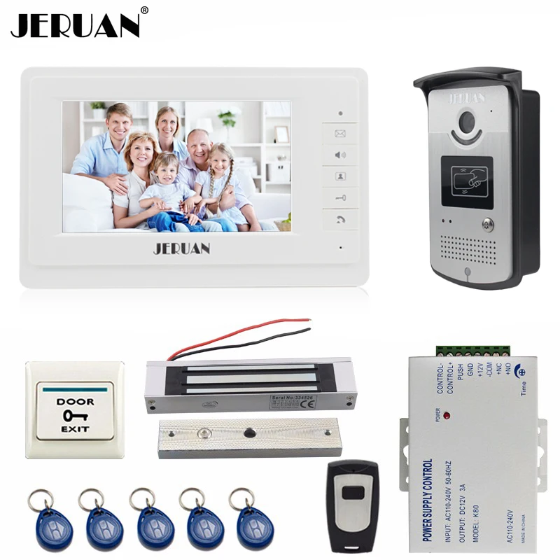 Комплект видеодомофона JERUAN 7 дюймов с белым монитором 700TVL rfid камерой 180 кг