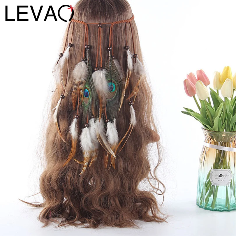 LEVAO 2019 Women Peacock Colored Feather Woven Headband Wholesale Bohemian Hair Ornament Style Hairband Girls Hair Accessories
LEVAO 2019 Women Peacock Colored Feather Woven Headband Wholesale Bohemian Hair Ornament Style Hairband Girls Hair Accessories