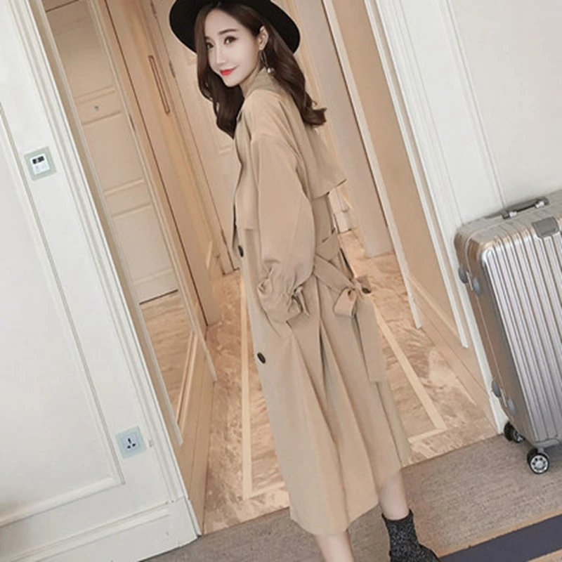 khaki Trench Coat Casual women's long Outerwear loose clothes for lady with belt spring autumn fashion high quality
khaki Trench Coat Casual women's long Outerwear loose clothes for lady with belt spring autumn fashion high quality
