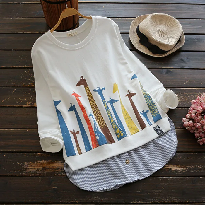 YoYiKamomo Women Shirt O Neck Pullovers 2019 Autumn Spring Cartoon Printed Fake Two Long Tops Loose Mori Girl Blouse
YoYiKamomo Women Shirt O Neck Pullovers 2019 Autumn Spring Cartoon Printed Fake Two Long Tops Loose Mori Girl Blouse