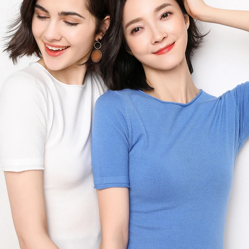 2019 Women's Cashmere Short Sleeve Knitted Pullover Tee Base T O Neck Wool Cashmere Sweater Plus Size Women Jumper
2019 Women's Cashmere Short Sleeve Knitted Pullover Tee Base T O Neck Wool Cashmere Sweater Plus Size Women Jumper