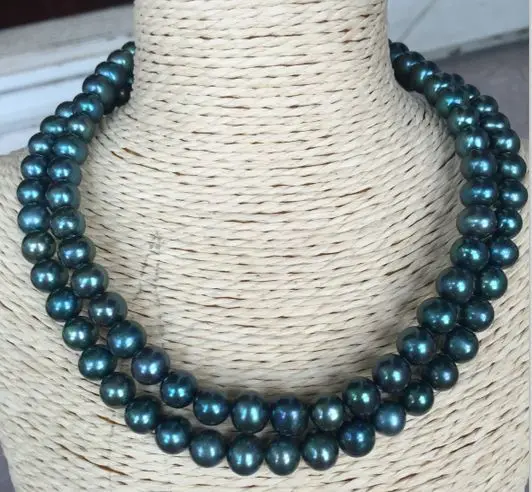 Фото double strands stunning 10-11mm tahitian black green pearl necklace 18"" | Украшения и аксессуары
