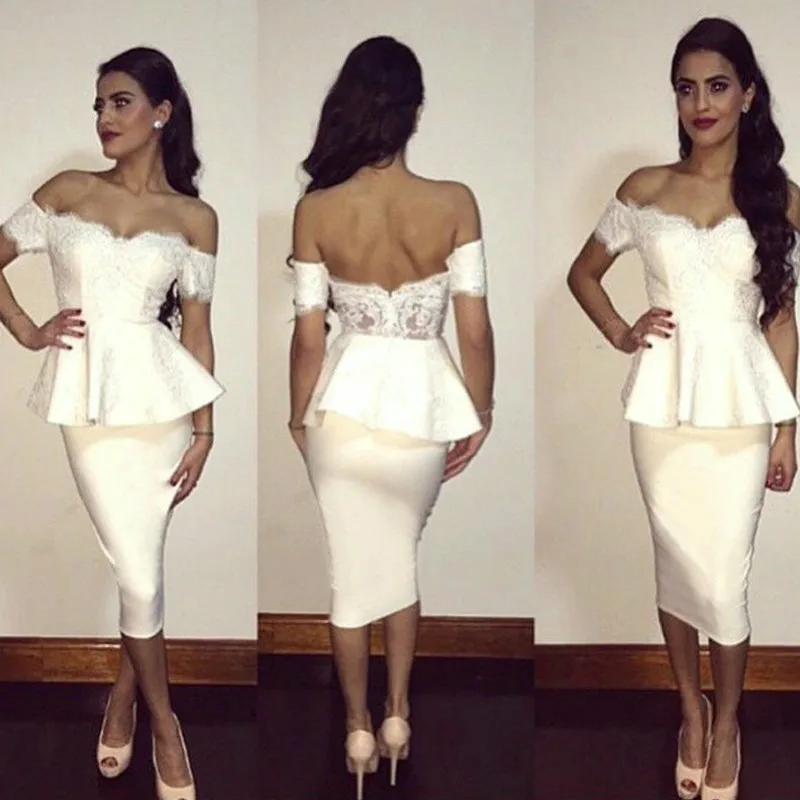 Sexy White Sheath Midi Evening Dress Short Sleeves Off The Shoulder Prom Dresses Modest Cocktail Party Gowns Cheap 2019 Vestidos
Sexy White Sheath Midi Evening Dress Short Sleeves Off The Shoulder Prom Dresses Modest Cocktail Party Gowns Cheap 2019 Vestidos