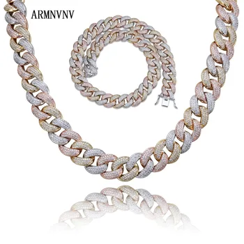 ARMNVNV Hip Hop Cuban Chain Necklace 18MM Width Three Colors Copper Micro Paved CZ Stones Heavy Necklaces For Men
ARMNVNV Hip Hop Cuban Chain Necklace 18MM Width Three Colors Copper Micro Paved CZ Stones Heavy Necklaces For Men