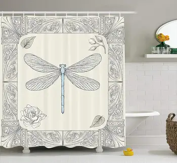 Dragonfly Shower Curtain Hand Drawn Royal Ancient Style Rose Petals Leaves and Ornate Figures Design Fabric Bathroom Decor Set
Dragonfly Shower Curtain Hand Drawn Royal Ancient Style Rose Petals Leaves and Ornate Figures Design Fabric Bathroom Decor Set
