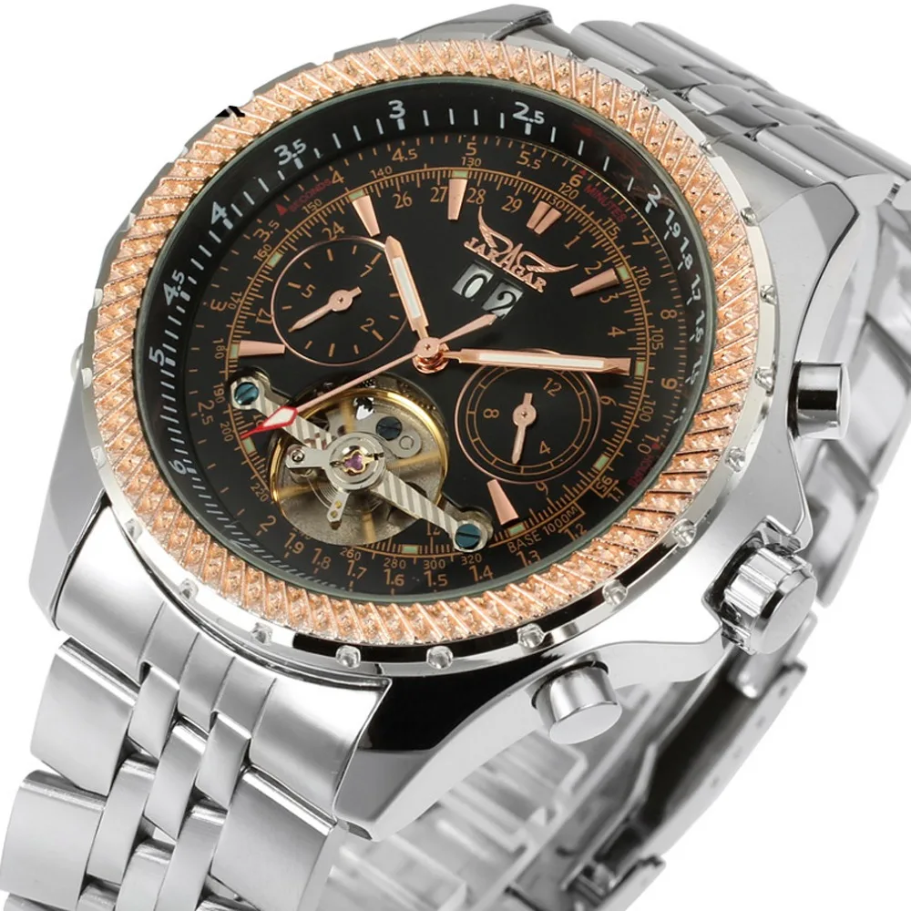 JARAGAR Luxury Watches Gear Case Tourbillon Automatic Calendar Dial Steel Band Mechanical Men Dress Wrist Watch
JARAGAR Luxury Watches Gear Case Tourbillon Automatic Calendar Dial Steel Band Mechanical Men Dress Wrist Watch