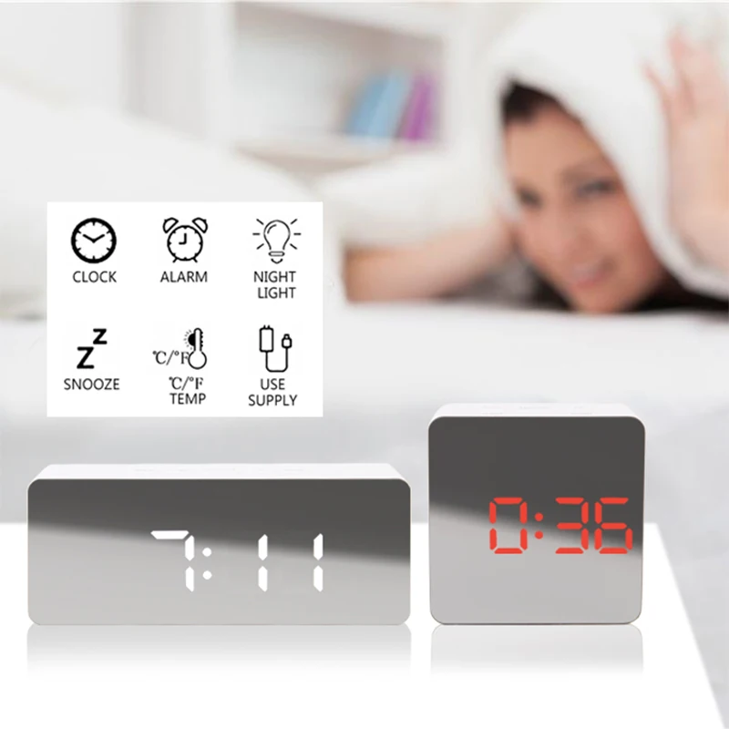 Digital Mirror LED Alarm Clock Thermometer Electronic Table Multi-function Sadoun.com