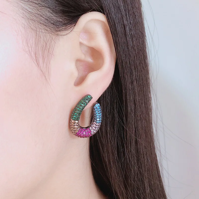 

2023 New Trendy Copper Colorful AAA Cubic Zirconia Fashion Simple Personality Dangle Earrings Women Earrings Free Drop Shipping